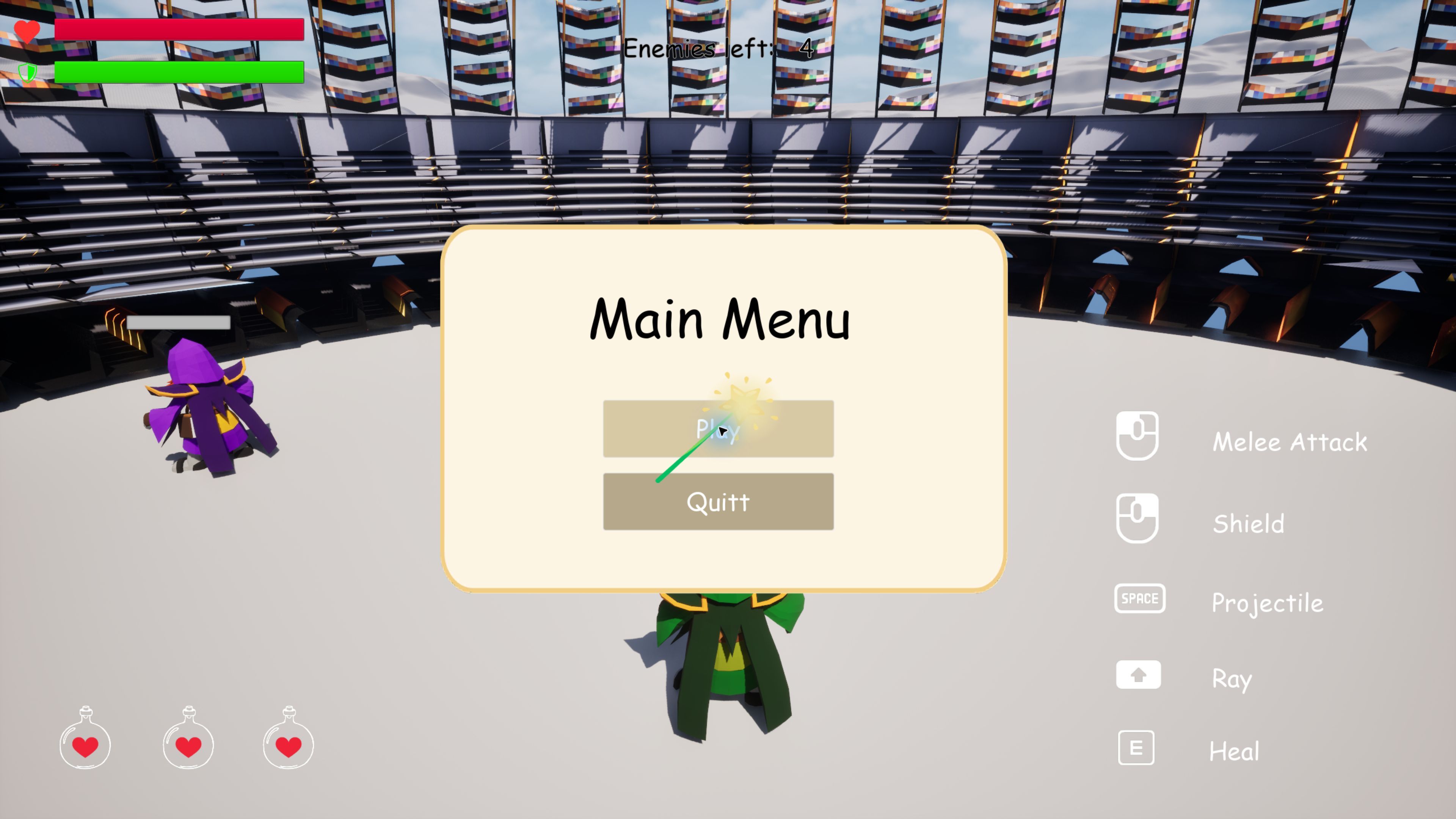 Arena gameplay from an earlier Windows pilot build