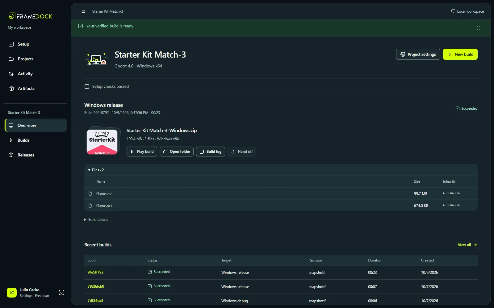 The actual new Godot Windows release recorded on October 9. Gameplay remains a separate check.