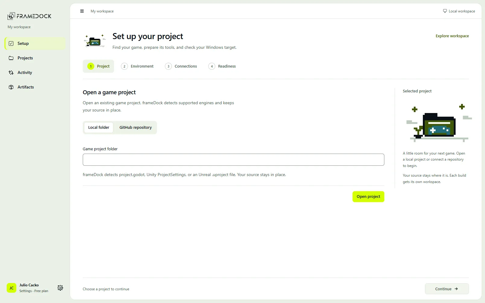 Current application example: open the game project.