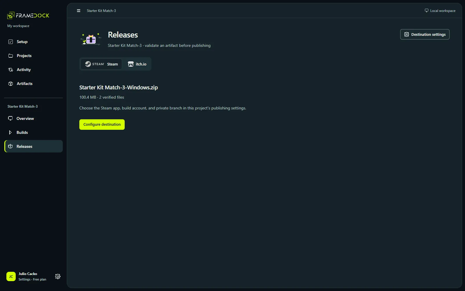 Current application example: prepare a destination.