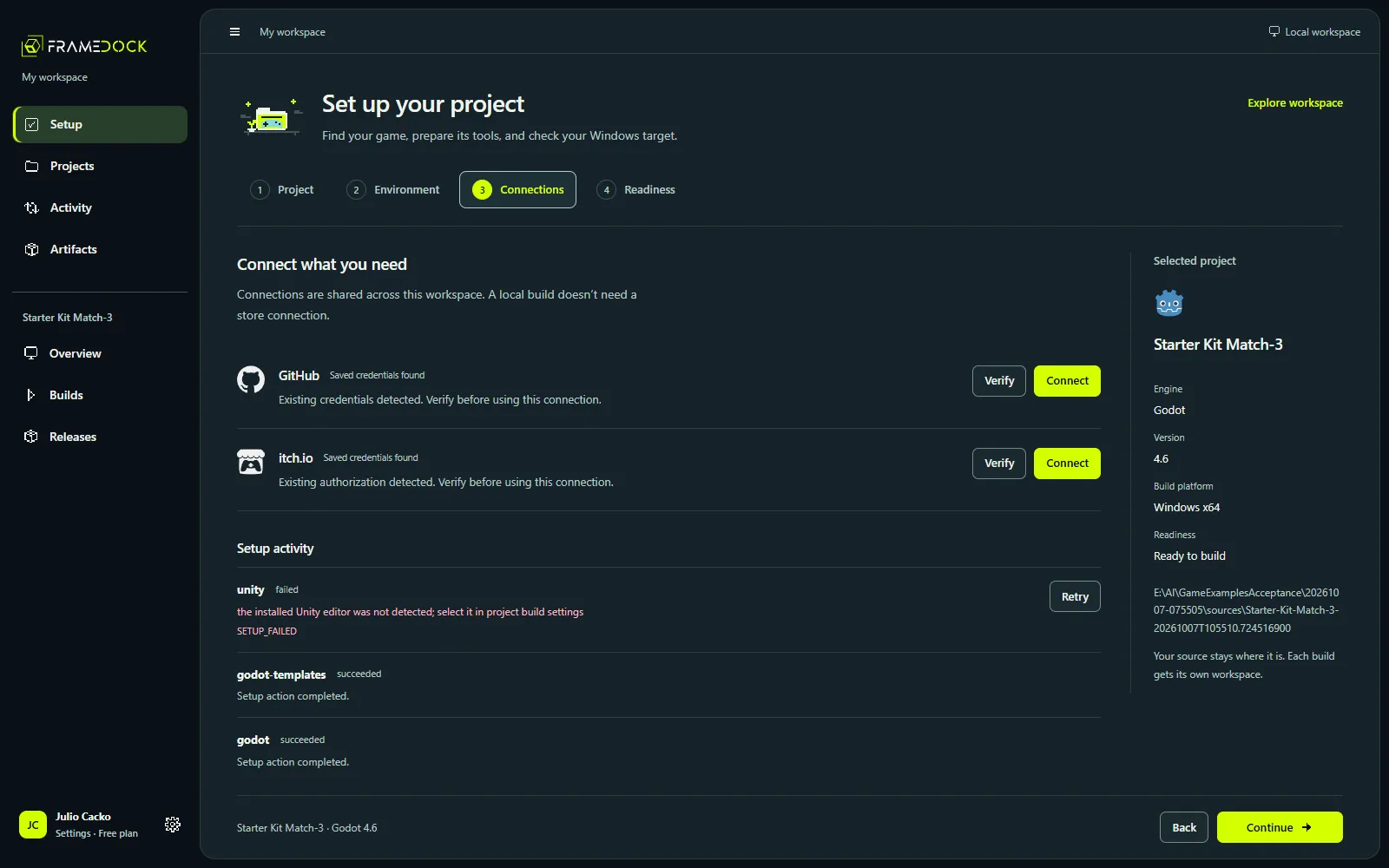 Current Godot example: connect publishing services only if needed. Open the full-size capture to inspect the interface.